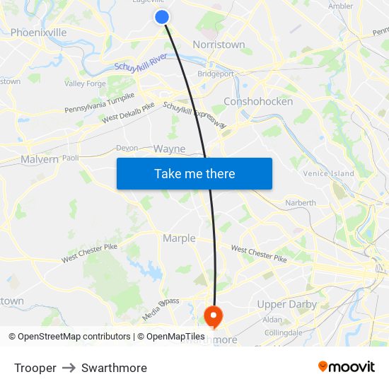 Trooper to Swarthmore map
