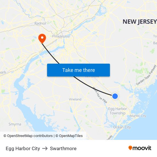 Egg Harbor City to Swarthmore map