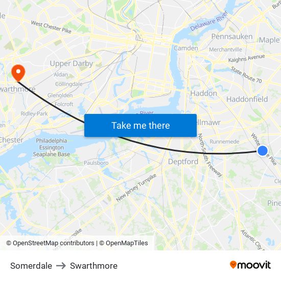 Somerdale to Swarthmore map