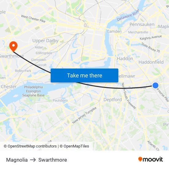 Magnolia to Swarthmore map