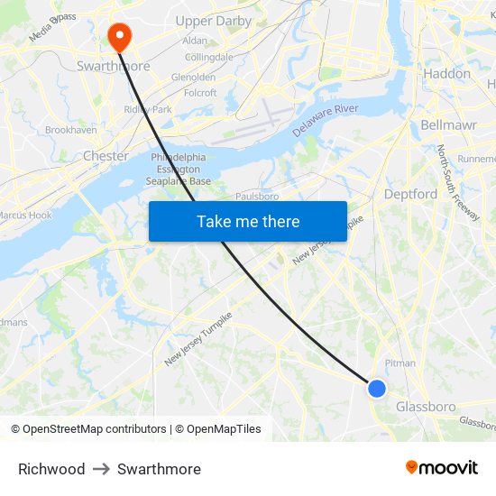 Richwood to Swarthmore map