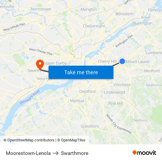 Moorestown-Lenola to Swarthmore map