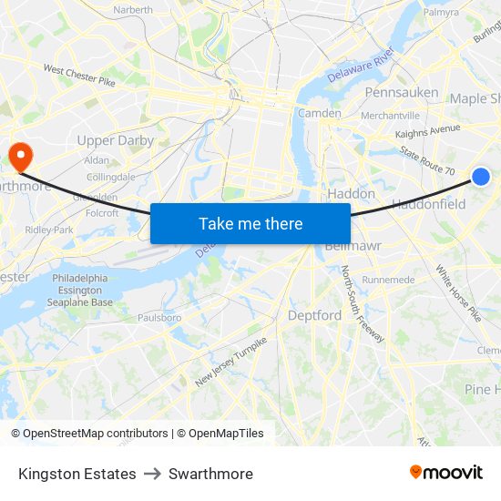 Kingston Estates to Swarthmore map