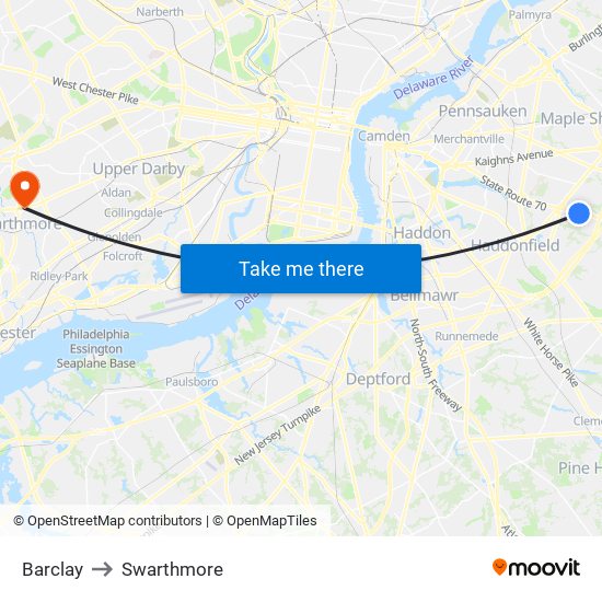 Barclay to Swarthmore map
