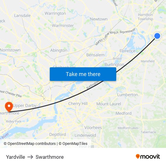 Yardville to Swarthmore map