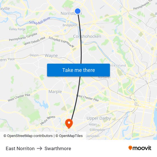 East Norriton to Swarthmore map