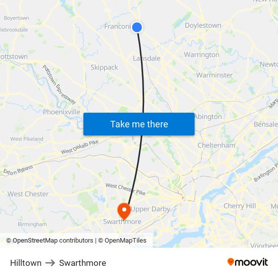 Hilltown to Swarthmore map