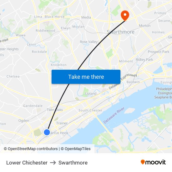 Lower Chichester to Swarthmore map