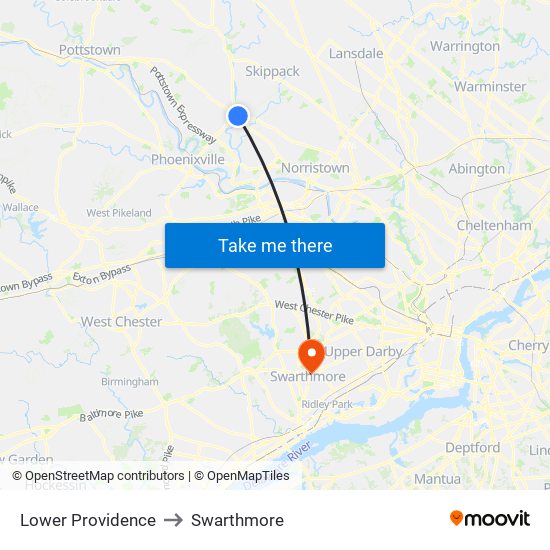 Lower Providence to Swarthmore map