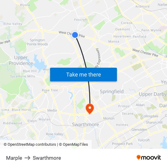 Marple to Swarthmore map