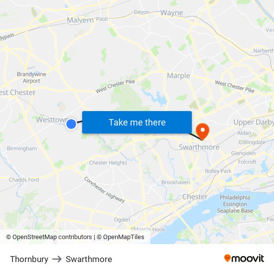 Thornbury to Swarthmore map