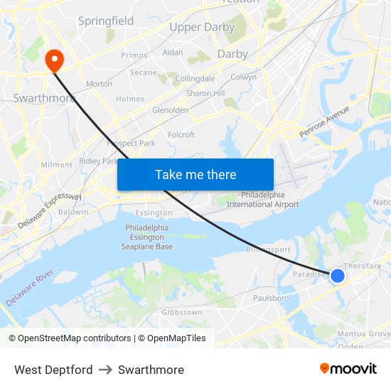 West Deptford to Swarthmore map