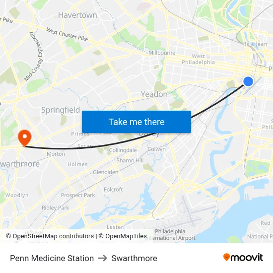 Penn Medicine Station to Swarthmore map