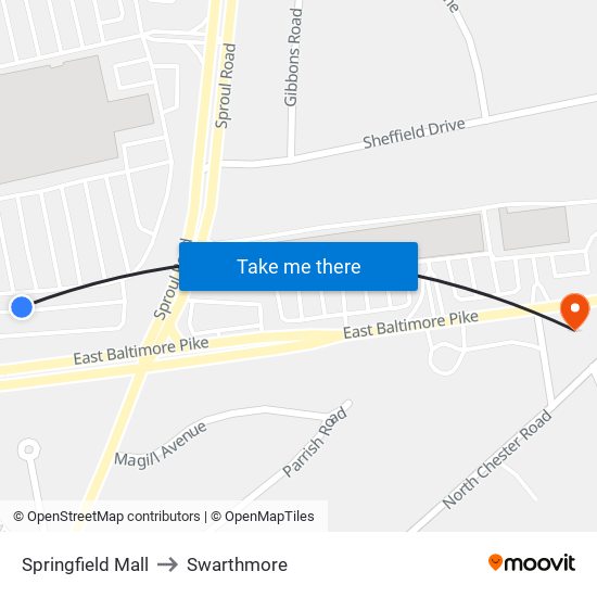 Springfield Mall to Swarthmore map