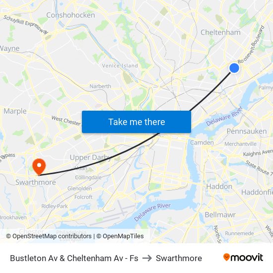 Bustleton Av & Cheltenham Av - Fs to Swarthmore map