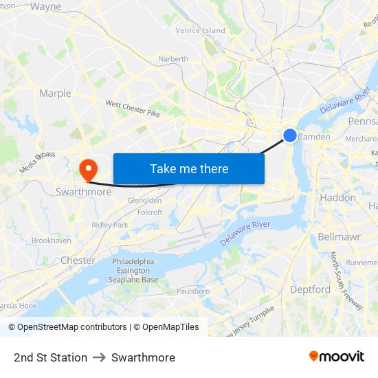 2nd St Station to Swarthmore map
