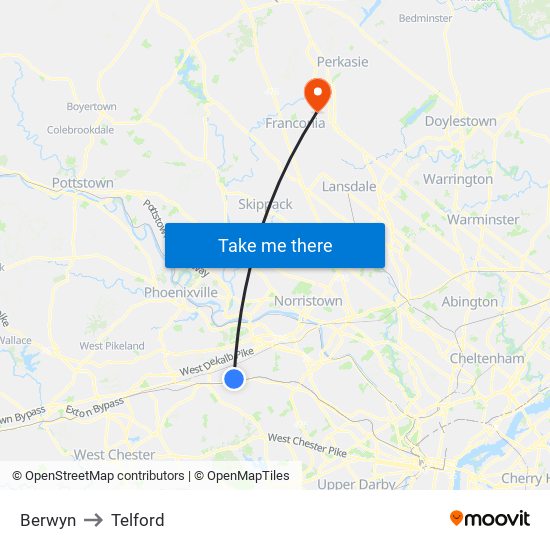 Berwyn to Telford map
