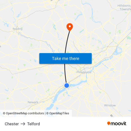 Chester to Telford map