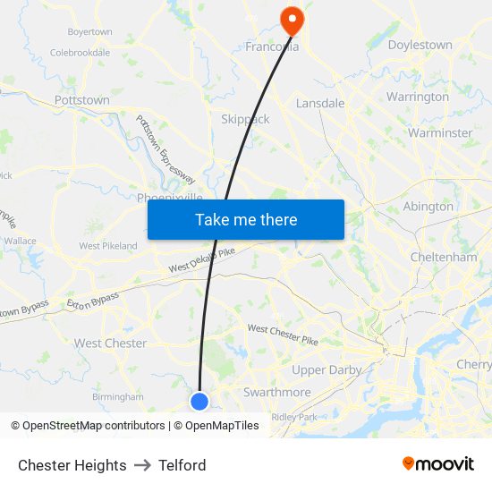 Chester Heights to Telford map