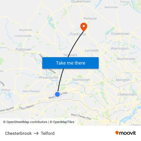 Chesterbrook to Telford map