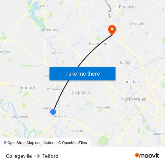 Collegeville to Telford map