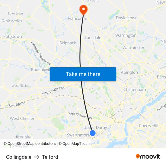 Collingdale to Telford map