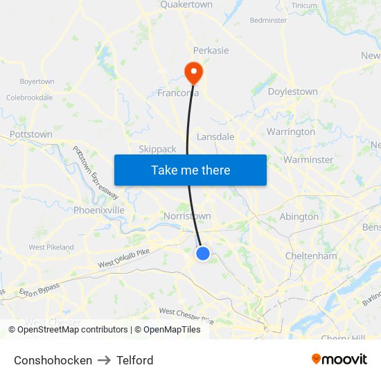 Conshohocken to Telford map