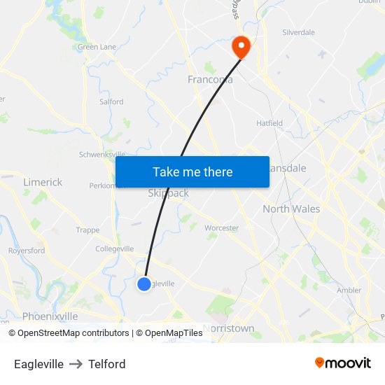 Eagleville to Telford map