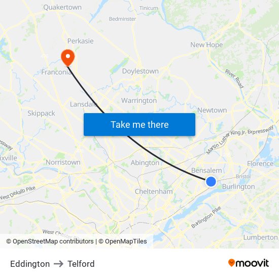 Eddington to Telford map