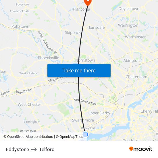 Eddystone to Telford map