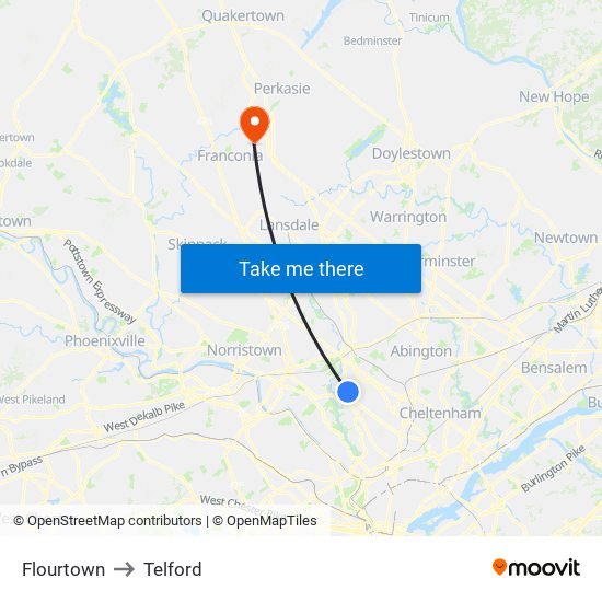 Flourtown to Telford map