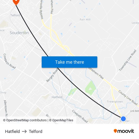 Hatfield to Telford map