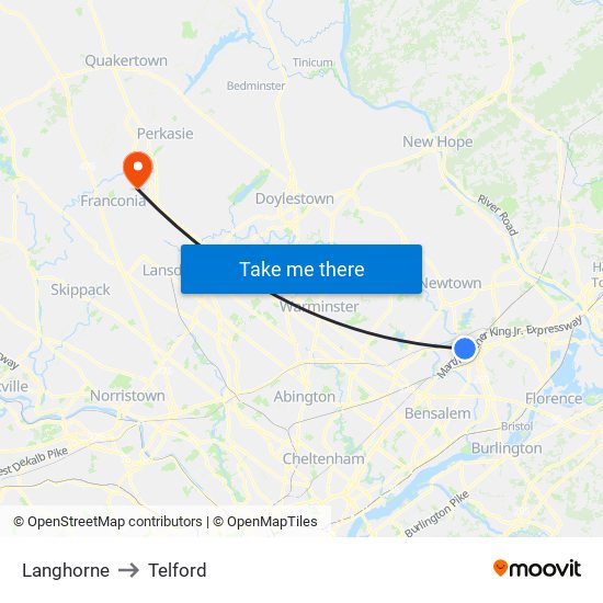 Langhorne to Telford map