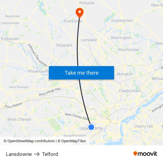 Lansdowne to Telford map