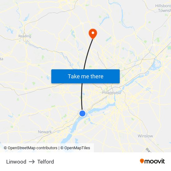 Linwood to Telford map