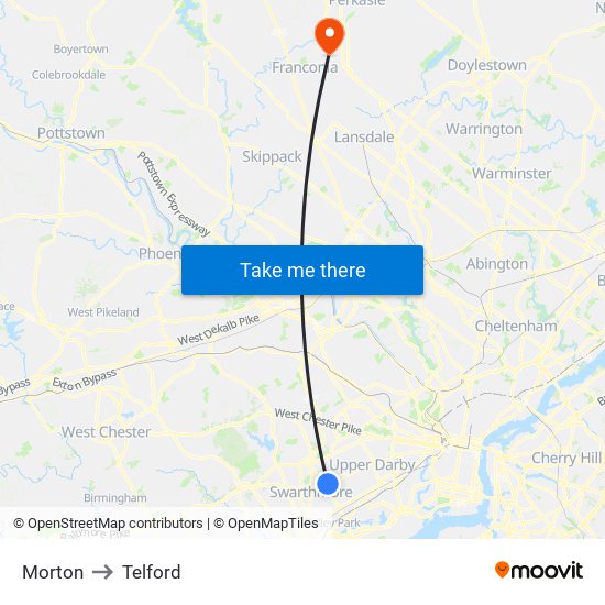 Morton to Telford map