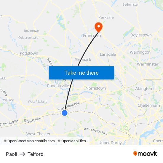 Paoli to Telford map