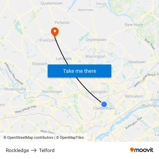Rockledge to Telford map