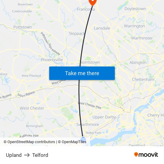 Upland to Telford map