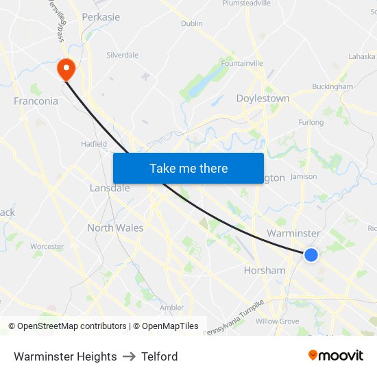 Warminster Heights to Telford map