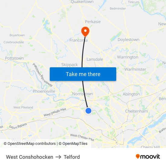 West Conshohocken to Telford map