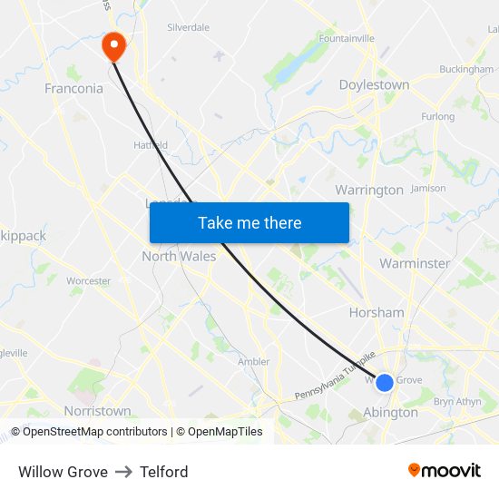 Willow Grove to Telford map