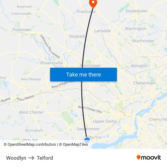 Woodlyn to Telford map