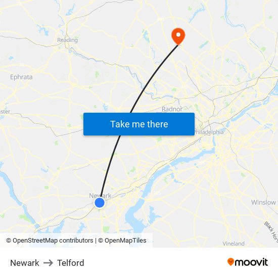 Newark to Telford map