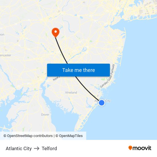 Atlantic City to Telford map