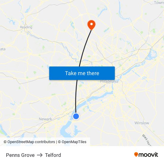 Penns Grove to Telford map