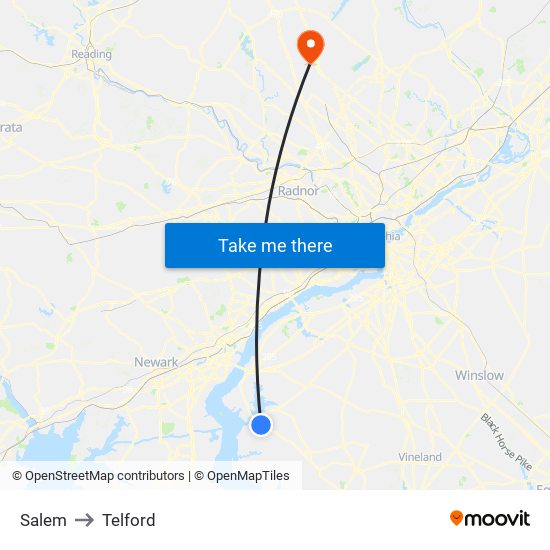 Salem to Telford map