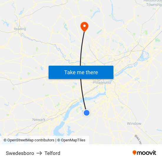 Swedesboro to Telford map