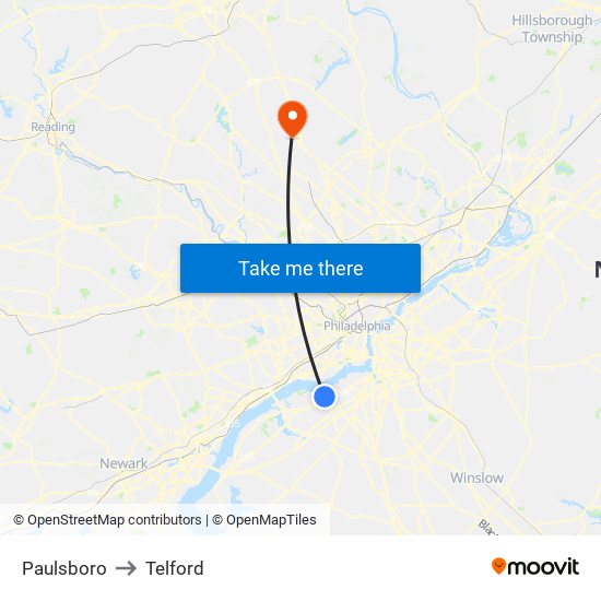 Paulsboro to Telford map