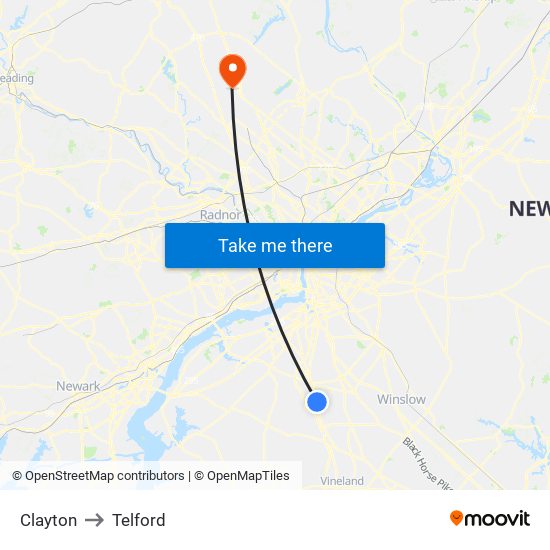 Clayton to Telford map